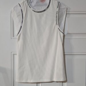 Karl Lagerfeld Paris White Ribbed Top